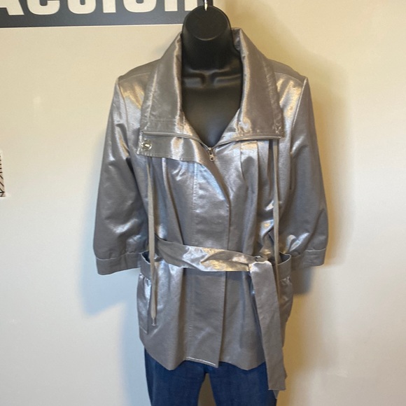 Cache Jackets & Blazers - PRE-OWNED WOMEN’S VINTAGE RETRO CACHE METALLIC BELTED TRENCH JACKET